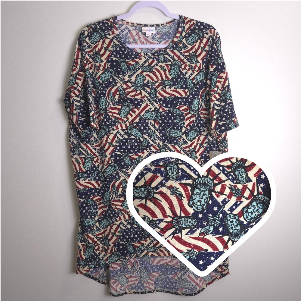 LULAROE Americana Flag Lady Liberty Novelty Print‎ Popart Patriotic Tunic S